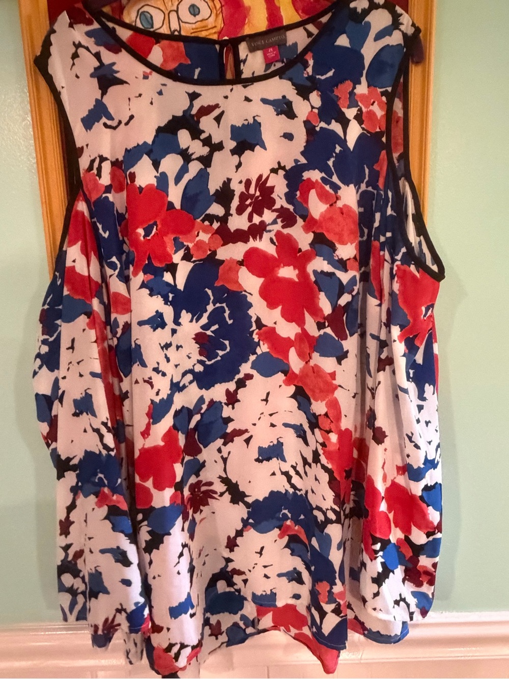 Vince Camuto Cold Shoulder 2X Floral Print Blouse in Red, Blue & White, $15